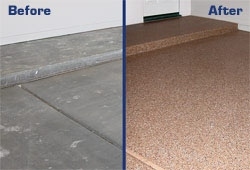 Concrete epoxy paint Before and After applying garage flooring